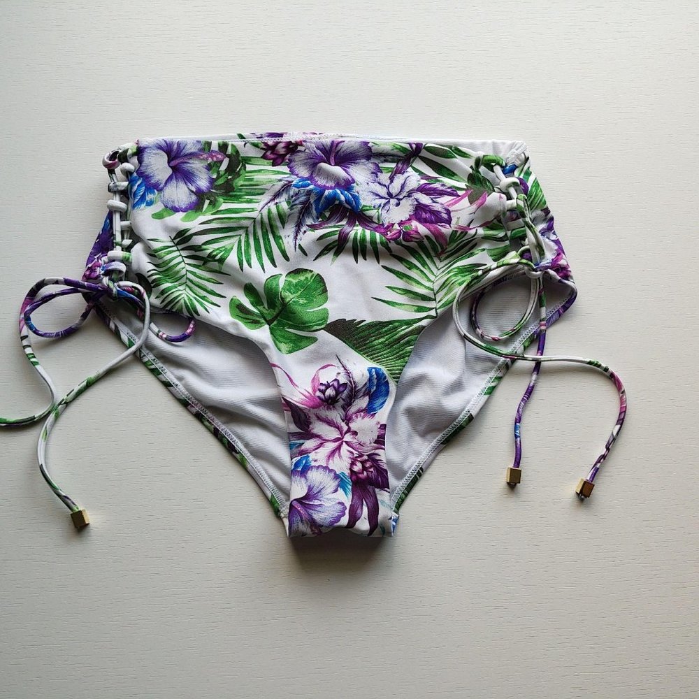 NWOT Cyn & Luca Multi High Waist Bikini Bottom L